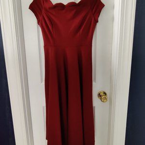 Modcloth Red Dress with Scalloped Neckline